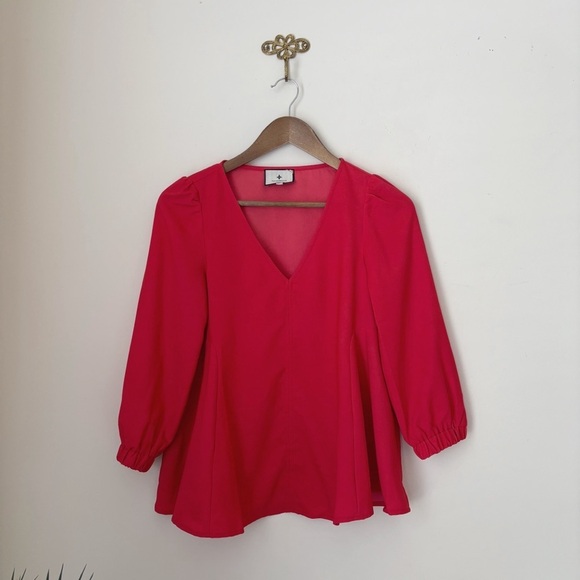 Tuckernuck Tops - Tuckernuck Poppy Red Hollis V Neck Blouse XS Preppy Classic